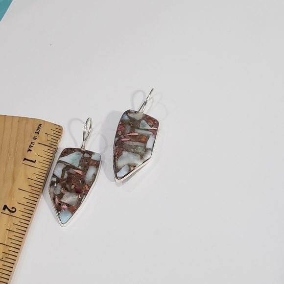 Turquoise earrings, 925 Copper Spiny Oyster Turquoise earrings - Picture 7 of 15